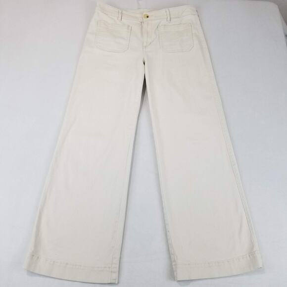 LOFT Pants - LOFT Pants Womens 8-12 Cream Palmer Wide Leg Stretch Patch Pocket Casual Trouser